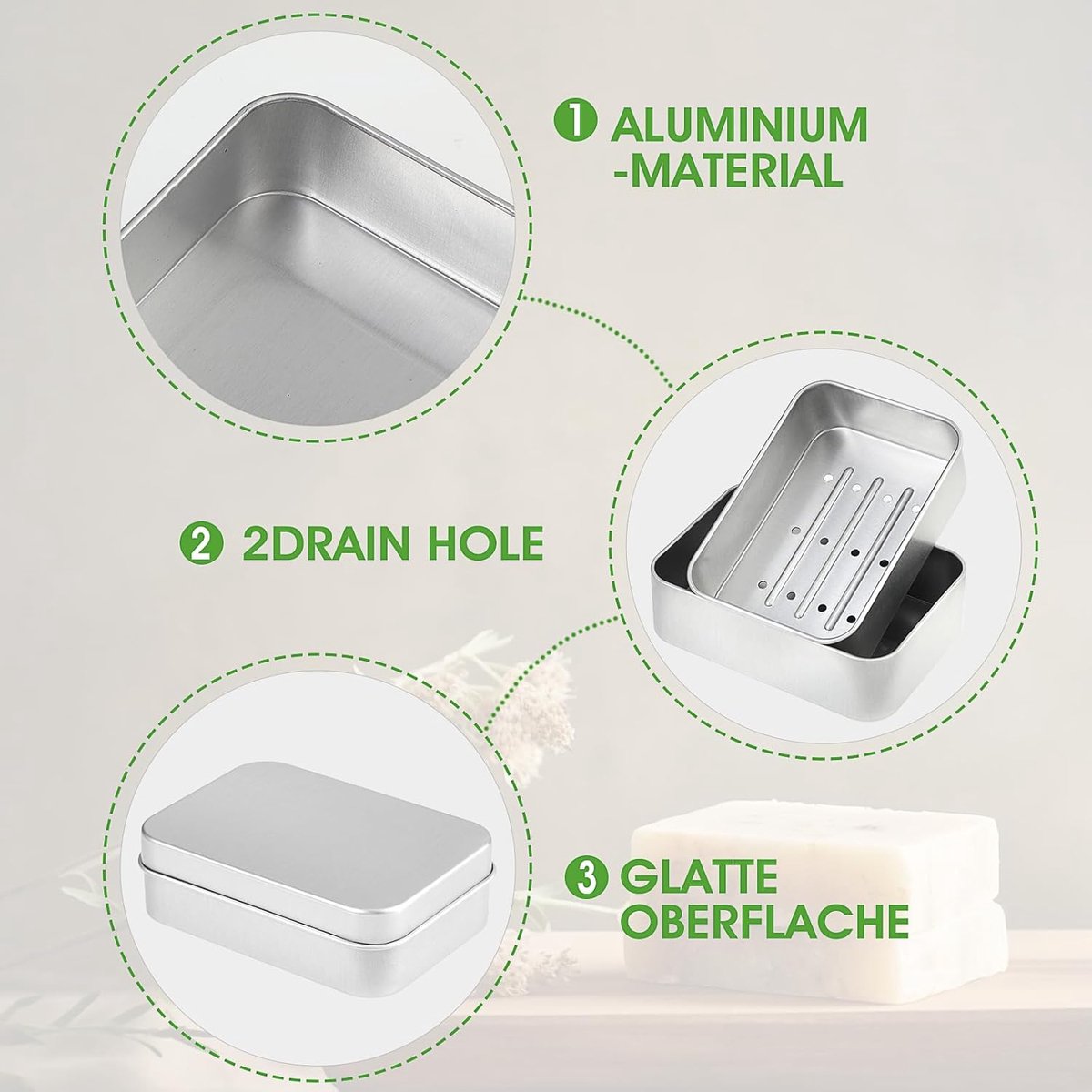 pieces - Soap box with lid - Soap dish - Soap holders - Protective and travel tin - Soap box - Soap dish - aluminum - Travel size toiletries - Bathroom accessories - for holidays and travel
