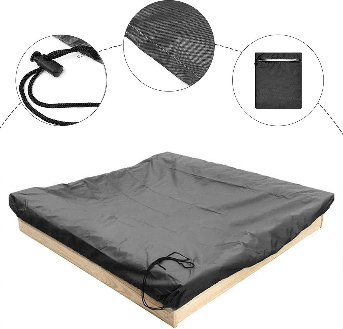 Waterproof sandpit cover - with drawstring - black - 120 x 120 x 20 cm - for sandpit, pool, patio, garden, square - Oxford cloth - waterproof, windproof, dustproof - suitable for protecting children's toys