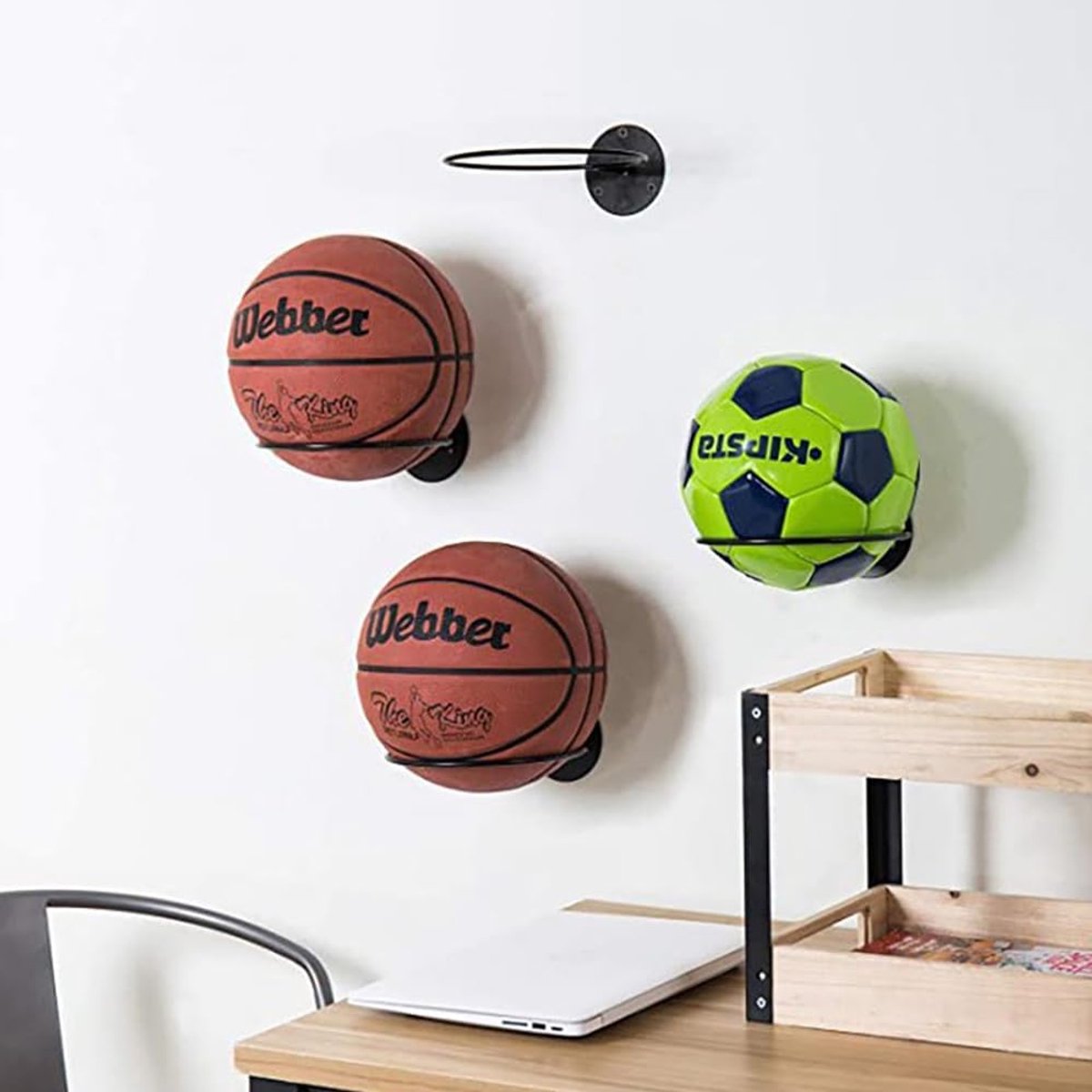 4 pieces - ball holder - wall bracket - sports ball rack - wall mounted - ball wall holder - for basketballs, football, volleyball - black - metal - 23.5*6.5*18.4cm
