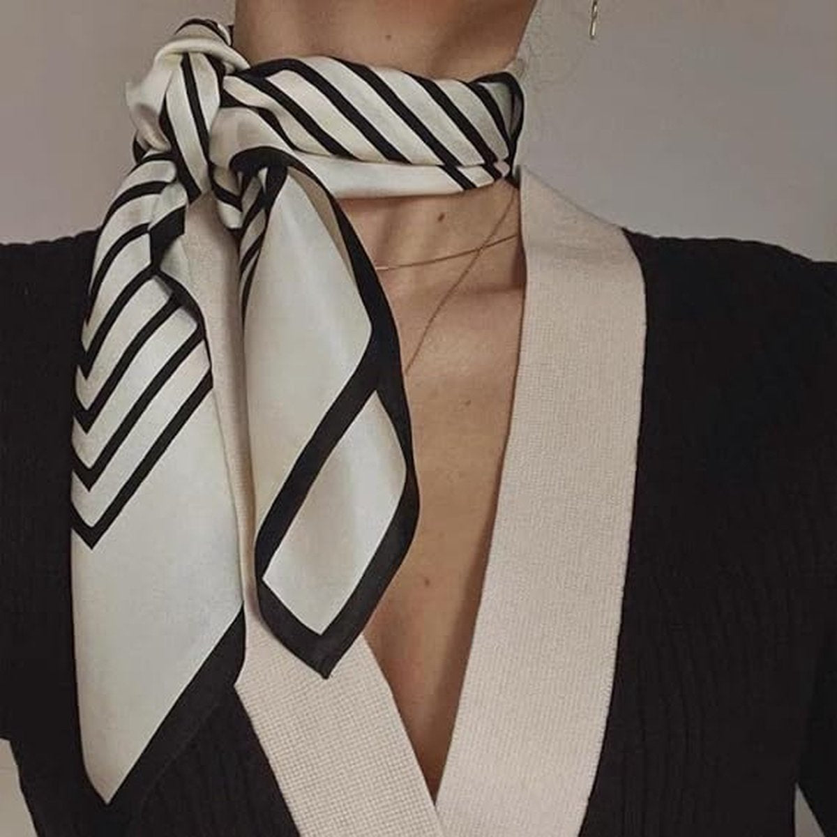 Women's Scarf - Scarves - Stole - Square Scarf - Satin Silk - Polyester - 70*70 cm - Black and White - Fashion Scarves
