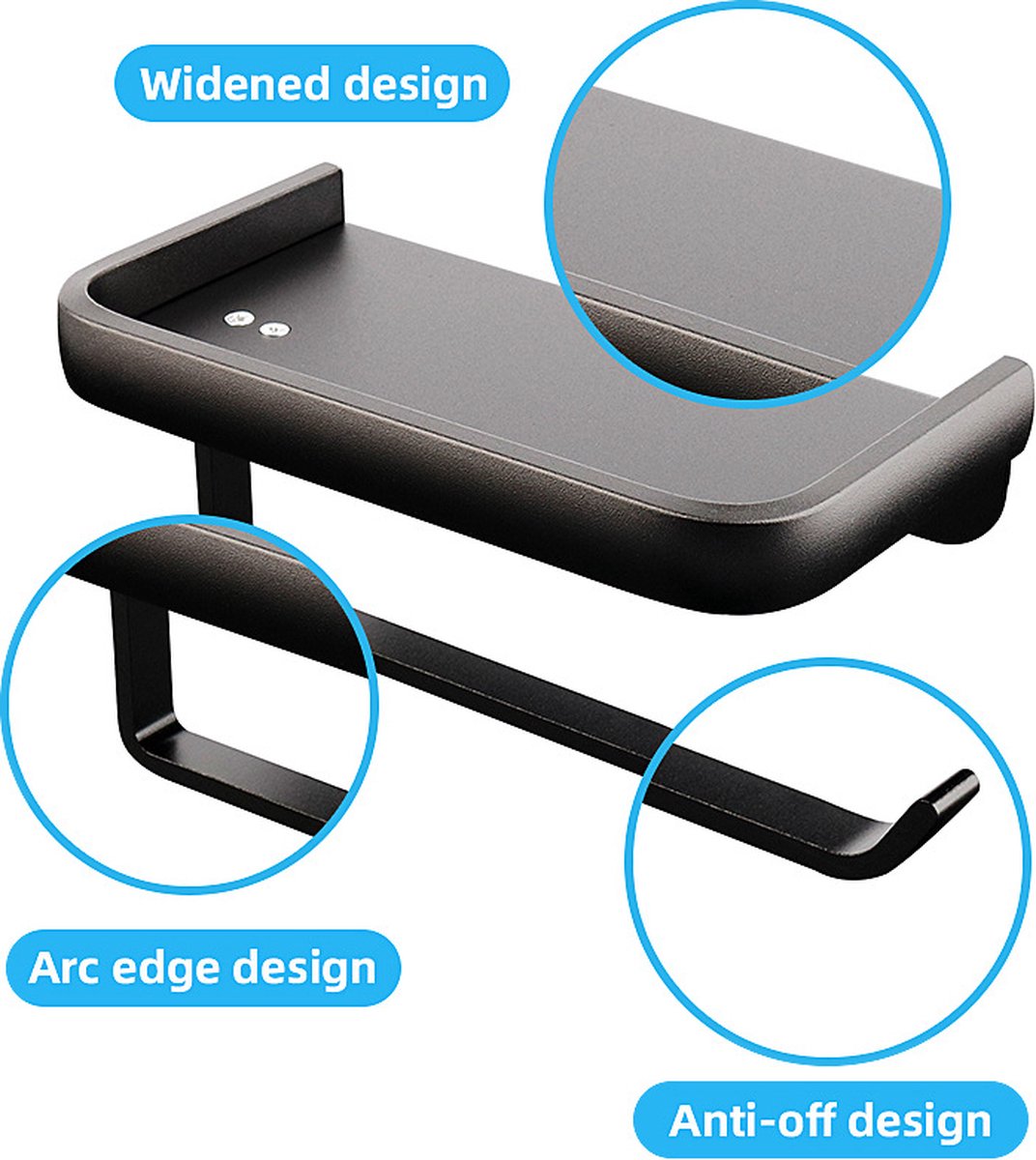Toilet roll holder - WC roll holder - space aluminum - gold - Self-adhesive / Drilling - double layer - With shelf - 16.7 * 9.5 * 6.2 cm