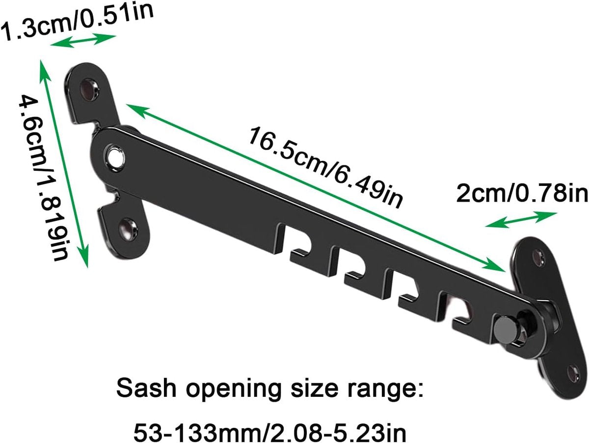 Window and Door Stopper - 2 pieces - Window Limiter - Window Security - Child Lock Window - Window Lock - 16cm - with Mounting Material - Black