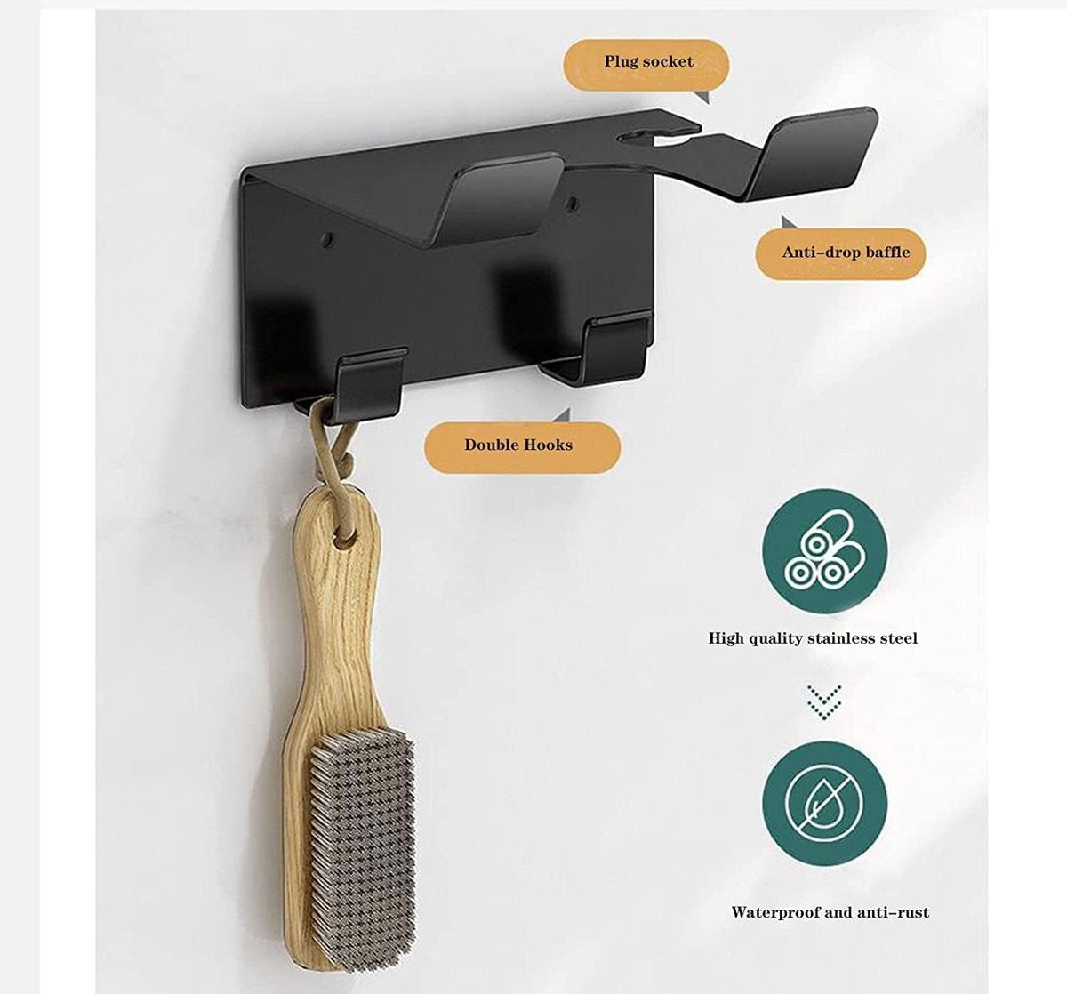 Hairdryer holder - Hairdryer holder - Hairdryer holder - Hairdryer wall bracket - Universal - wall bracket - black - 11.5*9.5*5.5cm - metal - wall bracket - Bathroom accessories