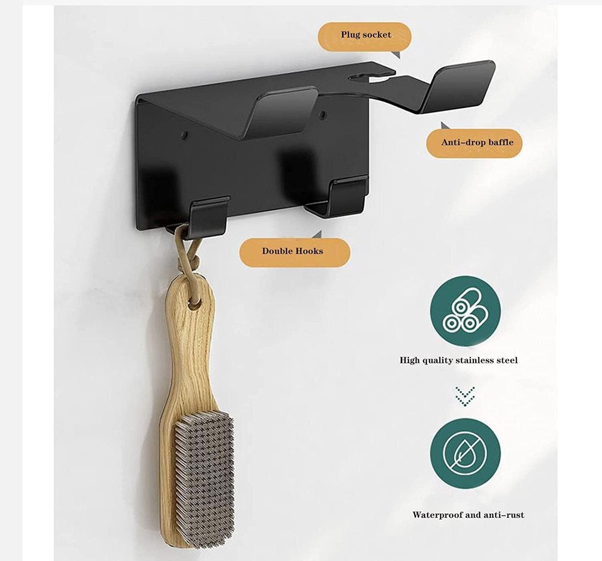 Hairdryer holder - hair dryer holder - Hairdryer Holder - Hairdryer Wall Bracket - Universal - wall mount - 11.5*9.5*5.5cm - metal - wall mount - Bathroom accessories - silver