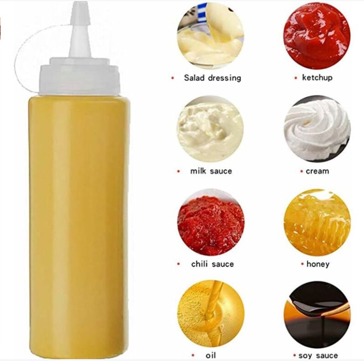 4 pieces - 200 ml - Dosing bottle - Squeeze bottle - Sauce bottle - Garnish bottle - Plastic - White - with spout cap - Leak-proof lids - With check marks - For garnish, sauce or batter