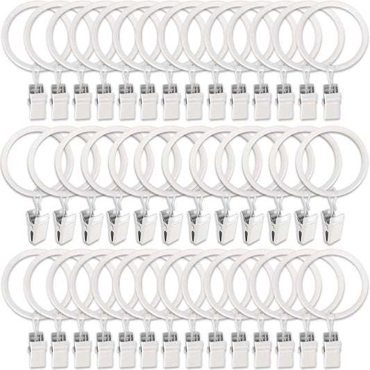 Curtain rings - 45 pieces - Inner diameter 3.8CM - White - Curtain clips for curtain rods - Metal clamps with clip - Hooks for shower curtains, towels, tea towels and dishcloths - Curtain hooks - Curtain hooks