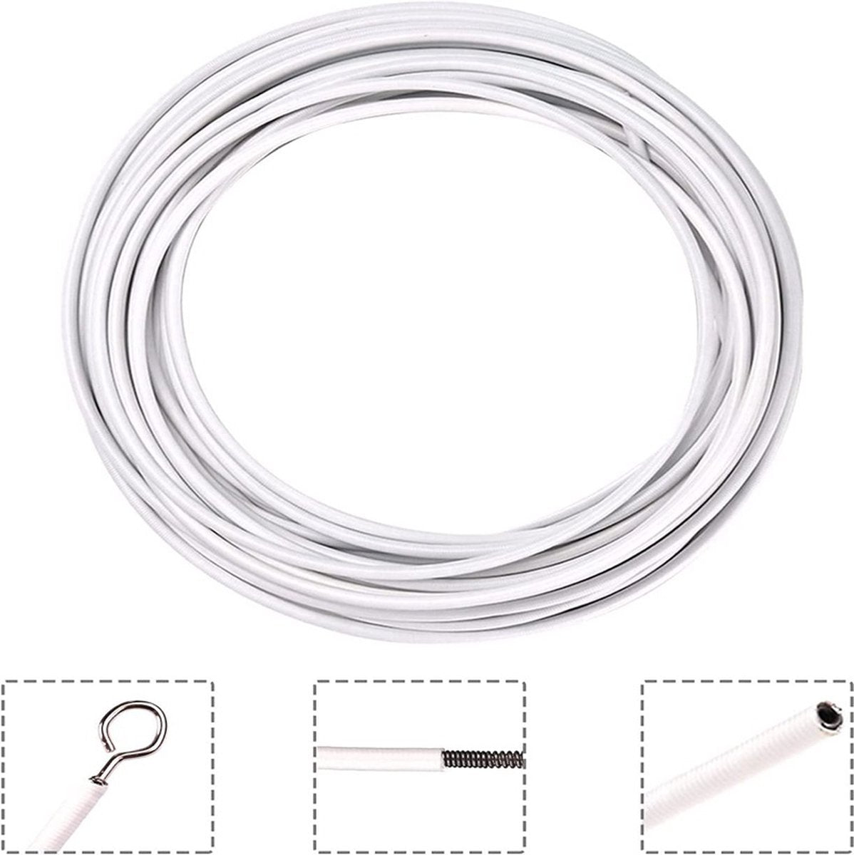Curtain spiral wire - 10M - Curtain cable - with screw eyes and hooks - 25 sheep eye circles and 25 question mark nails - Spiral wire set - curtain cable line for clothing - Tension spring - white - Metal - for curtain rods, curtains, shower curtains