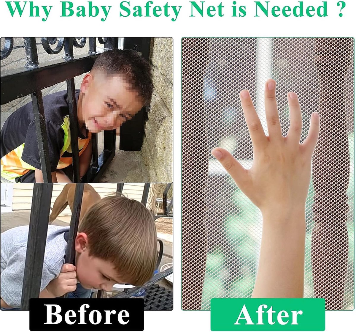 Child safety net - Safety gate - 300x79 cm - stair mesh - Safety net - white - Roll-up - Baby safety - Adjustable - for stair railings, balcony beds, railings