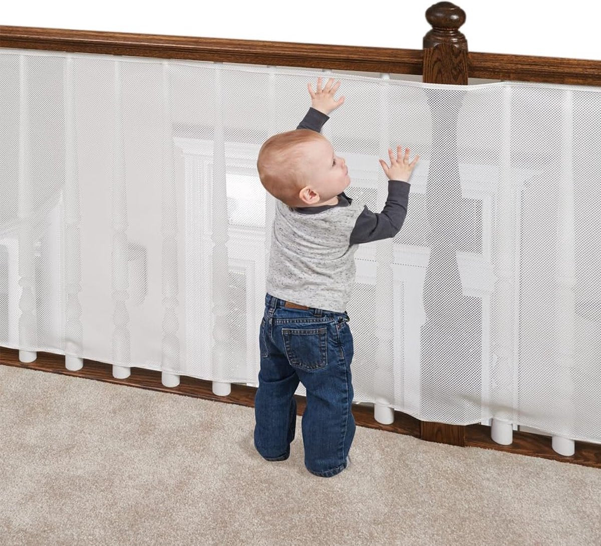 Child safety net - Safety gate - 300x79 cm - stair mesh - Safety net - white - Roll-up - Baby safety - Adjustable - for stair railings, balcony beds, railings