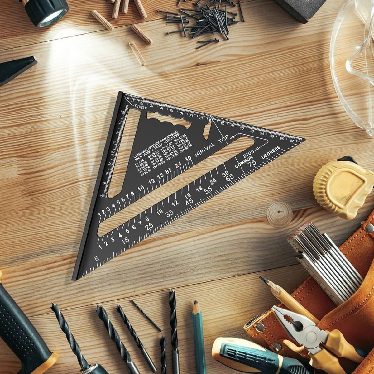 180mm Carpenter's Angle - Aluminum Ruler - Triangular Carpenter's Angle 45/90 Degrees - Carpenter's Square - High Precision Measuring Tool - For Carpenter, Roofer, Engineer - Black