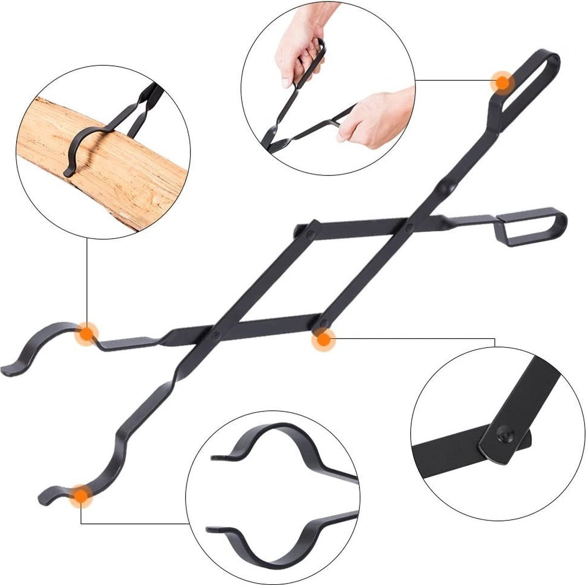 Fire Pit Tongs - Fire Pit Tongs - Fireplace Accessories - Fireplaces - Fire Pit Tool for Outdoor Indoor Camping - Wood Stoves - Fire Pits - Black - Steel - 26 Inch