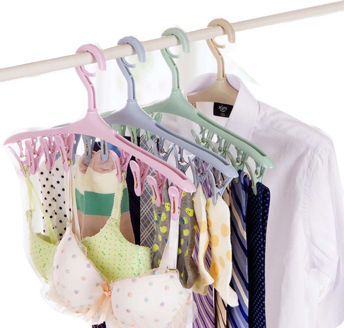 Sock dryer - 4 pieces 8 clips - Blue green purple yellow - Sock hanger - Sock dryer - Bras - Underwear - Sock drying rack - Drying rack - Drying rack - Small clothes rack - Washing hanger - Sock drying rack - Sock hanger - Windproof