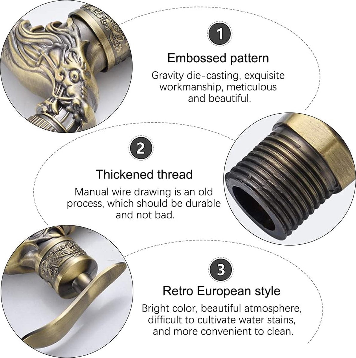 Vintage faucet - antique faucet - wall faucet - garden faucet - 10.5 * 10.8 * 7.3 cm - zinc alloy - bronze - dragon carved faucet - for home, kitchen, bathroom, outdoor, garden
