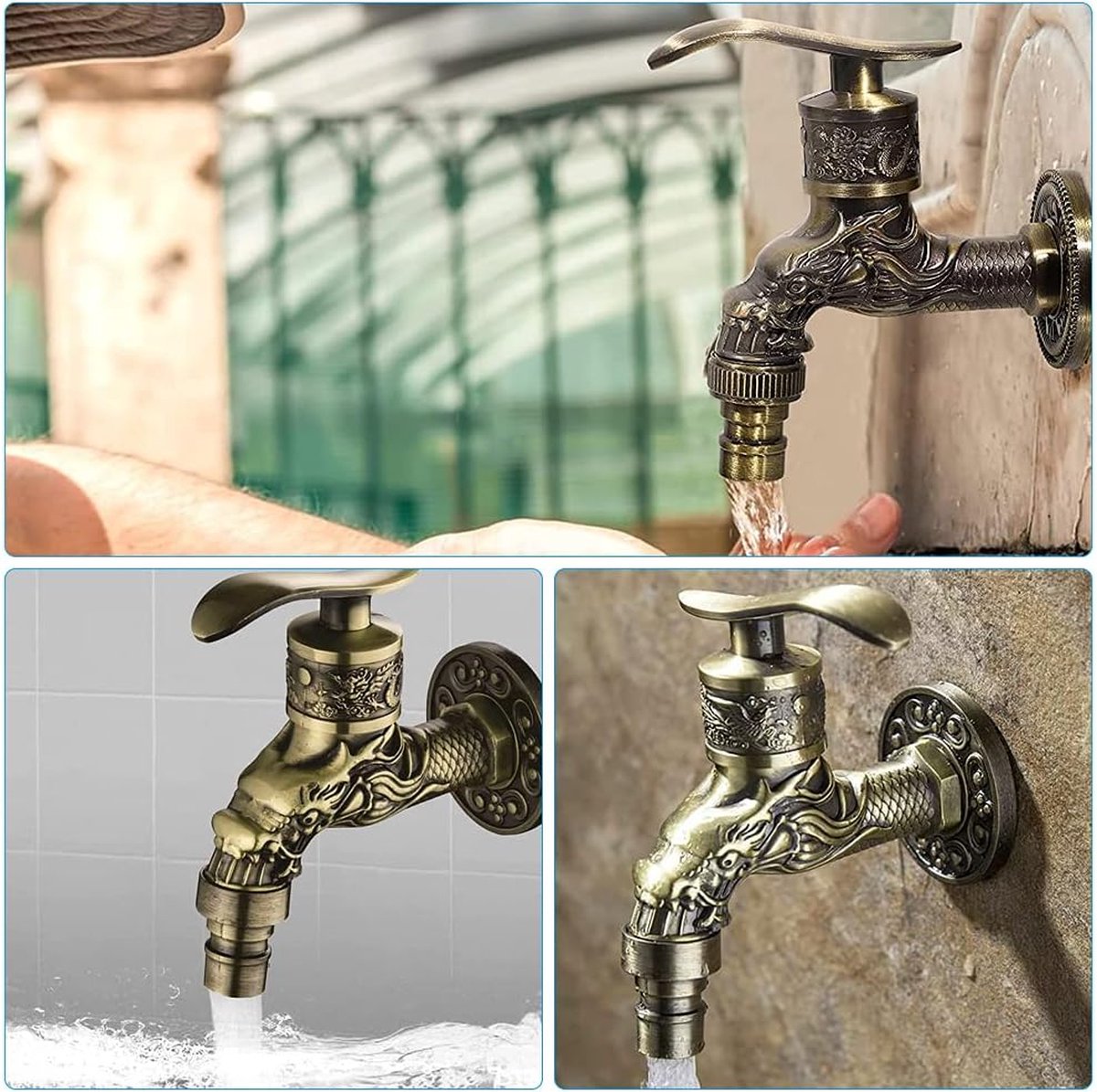 Vintage faucet - antique faucet - wall faucet - garden faucet - 10.5 * 10.8 * 7.3 cm - zinc alloy - bronze - dragon carved faucet - for home, kitchen, bathroom, outdoor, garden