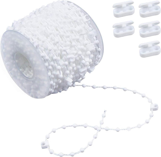 Roman Blind Chain - 20M - with 5 mating connectors - Roller Blind Chain - Curtain Parts - White - Plastic - for 89 mm slats - For repairing roller blinds Shades