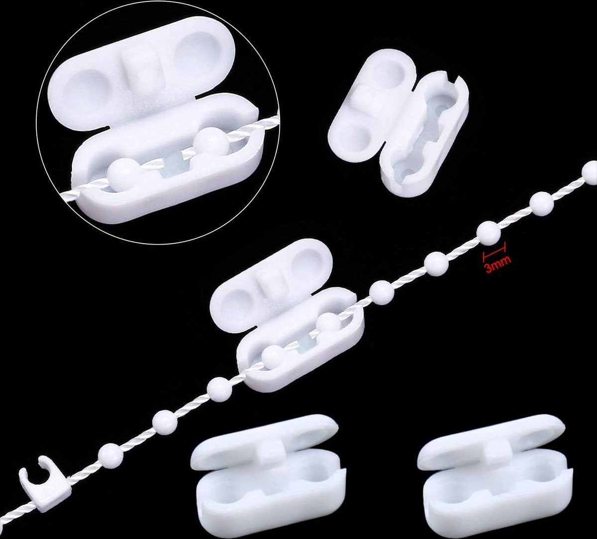 Roman Blind Chain - 20M - with 5 mating connectors - Roller Blind Chain - Curtain Parts - White - Plastic - for 89 mm slats - For repairing roller blinds Shades