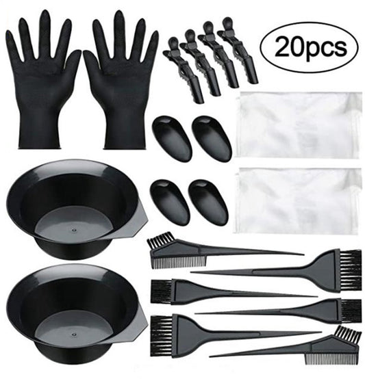 Hair Dye Set - 20-Piece - Paint Brush - Hair Dye Brushes - Brush + Tray + Gloves - Hair Dye Supplies - Hair Dye Starter Kit - Hairdressing Products - Hairdressing Accessories