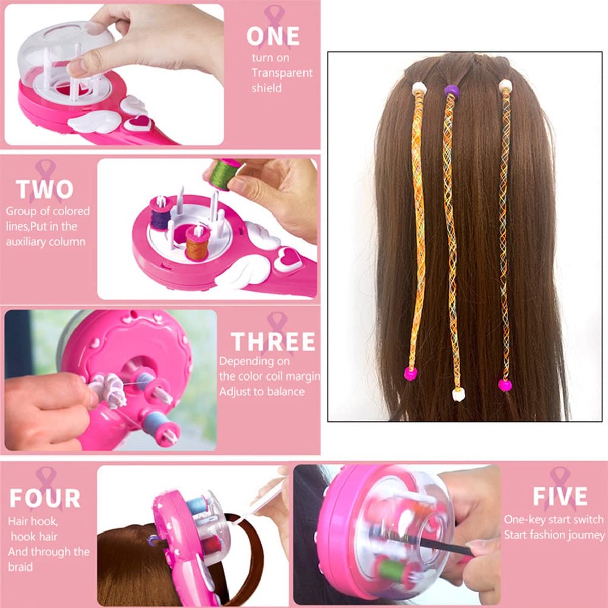 Allecto Premium - Automatic Hair Braiding Machine with Electric Styling Tools Professional Hair Twister Set for Kids Hairstyling Toys