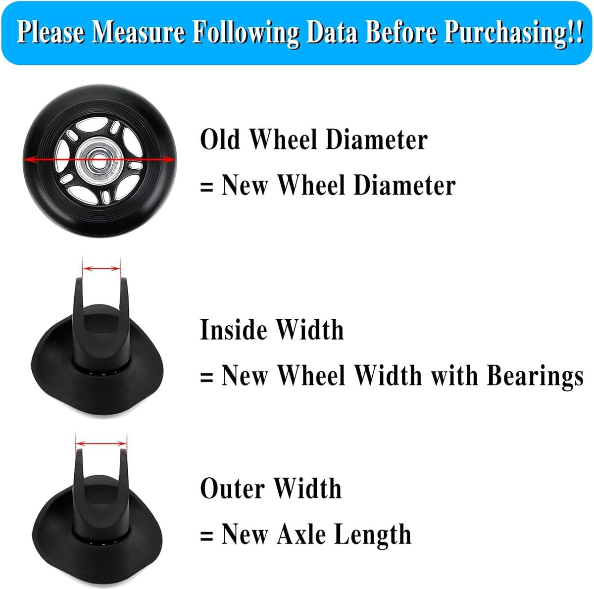 Set of 2 - Suitcase wheels - Replacement wheels for suitcases - Rubber casters - Bearings - Repair kits - 70mm x 24mm - Spare wheels - Suitcase - Casters - Luggage wheels - With screws - Wheels - Caster wheel - Suitcase wheels replacement set