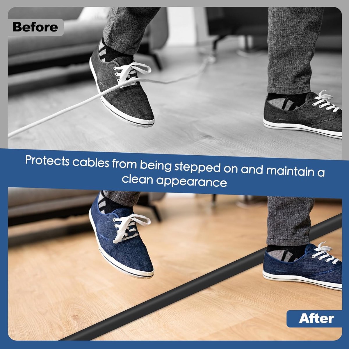 Cable bridge bottom - Self-adhesive cable duct - PVC - Cable duct floor - Concealing cables - Cable protection - Power cables suitable for homes, offices, hotels and warehouses - 100 x 2 x 1 cm - Black