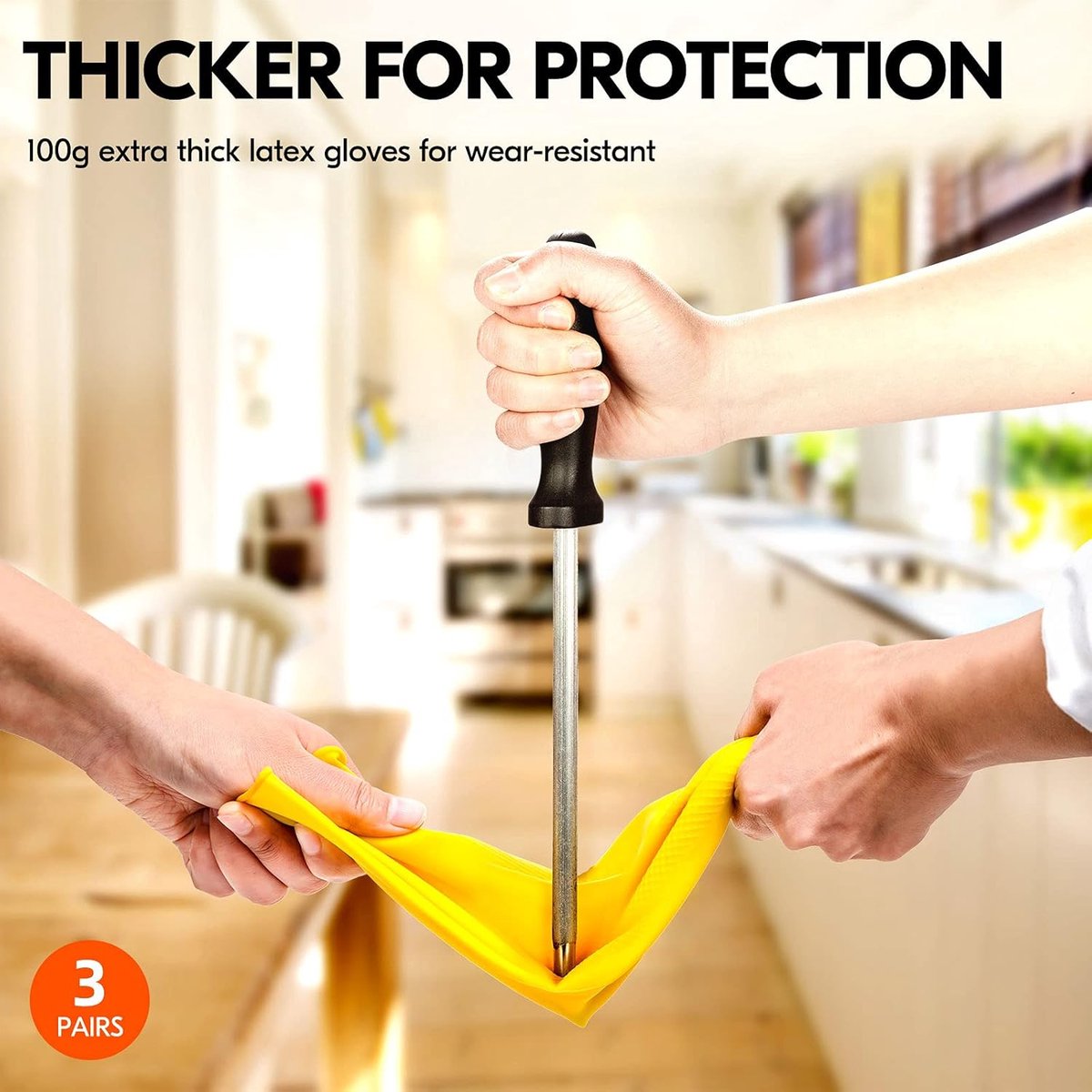 Cleaning gloves - size S - 3 pairs - waterproof rubber gloves - Household gloves - Yellow - Reusable - rubber - dishwashing gloves - Non-slip