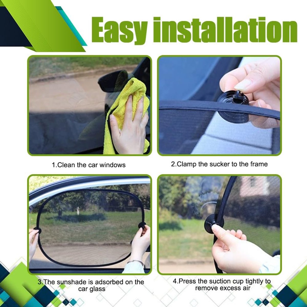 Car Side Window Sunshade - 2 Pieces - UV Protection - Car Sunshade for Baby & Child - Car Window Sun Protection - Car Sunshade - Car Accessories - Universal - 44 cm x 36 cm - Black - Polyester
