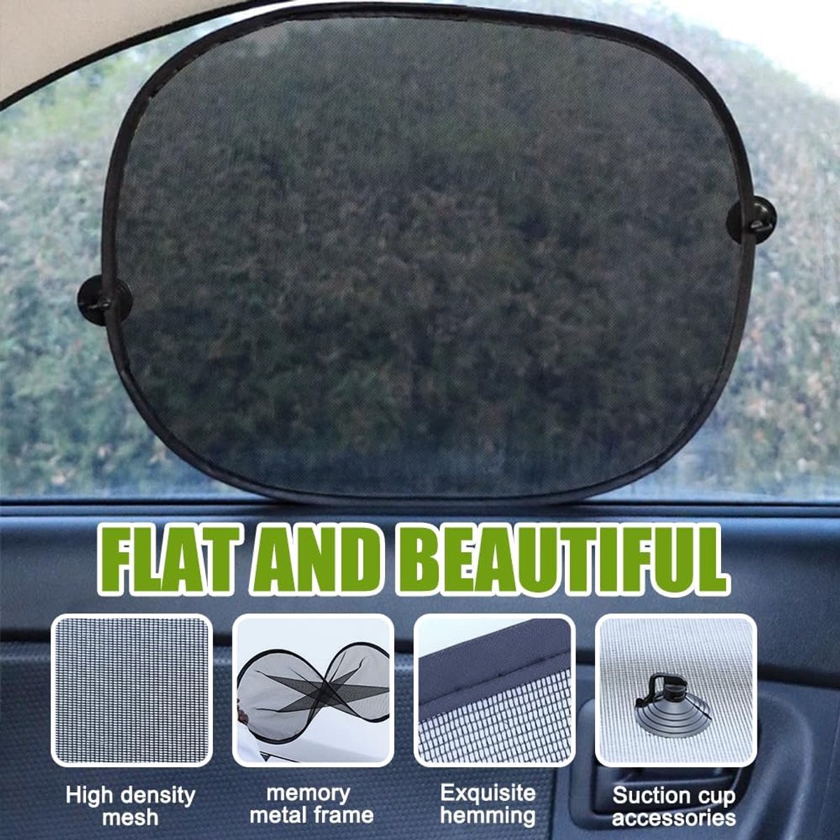 Car Side Window Sunshade - 2 Pieces - UV Protection - Car Sunshade for Baby & Child - Car Window Sun Protection - Car Sunshade - Car Accessories - Universal - 44 cm x 36 cm - Black - Polyester