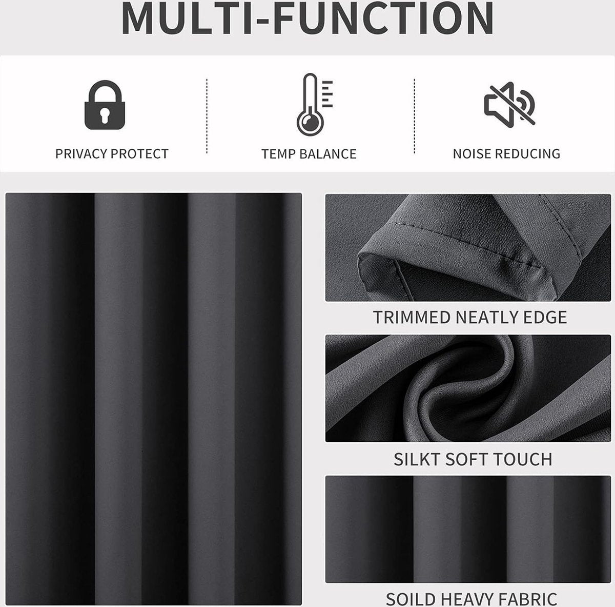 Curtain - Luxury, Blackout - 150*200 cm - Gray - 1 Piece - ready-made - with holes