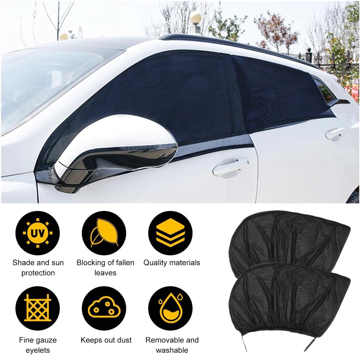 Car Sunshade - 4 Pieces - Suitable for Front and Rear Windows - Polyester - UV Protection - Car Sunshade for Baby & Child - Car Window Sun Protection - Car Sunshade - Car Accessories - Universal - Black