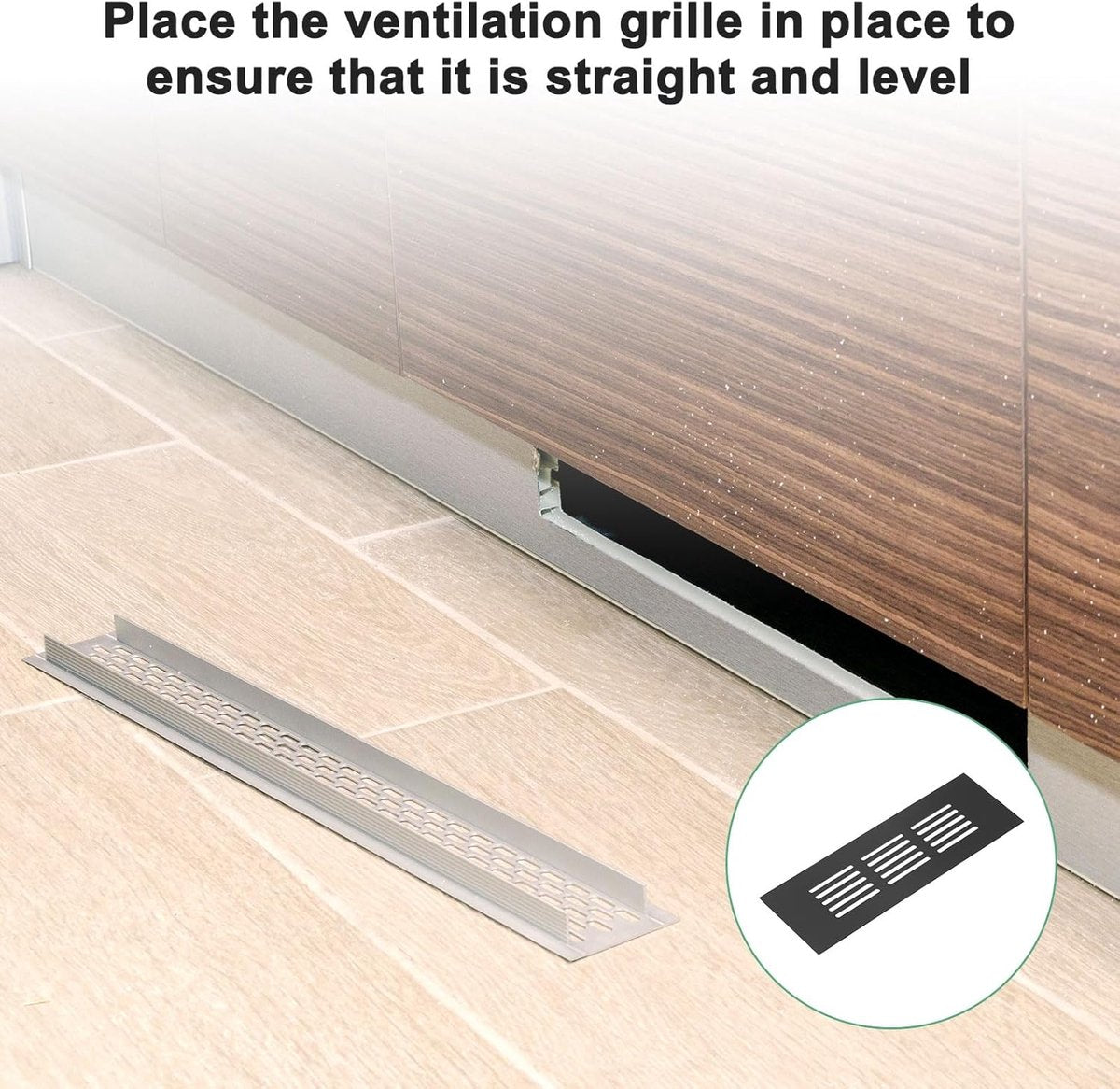 Air Grilles - 2 Pieces - Skirting Board Ventilation Grille - Aluminum Alloy - With Screws - Ventilation Covers - Heat Dissipation - Ventilation Holes - Ventilation Hood - Suitable for Kitchen, Bathroom, Wardrobe, Cabinet, Shoe Cabinet - 150*50mm - Black