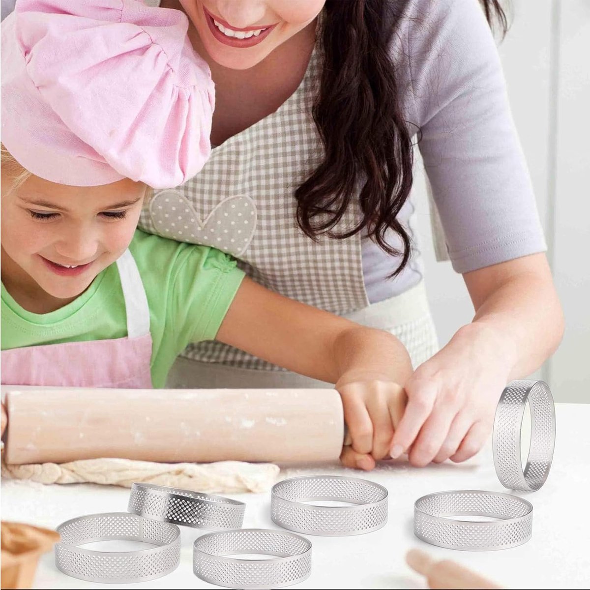 Cake ring - 6 pieces - Ø 8 cm*2 cm*0.8 mm - Stainless steel - Cake tin - Cake mould - Mousse cake mould - For baking muffins, cakes, cookies