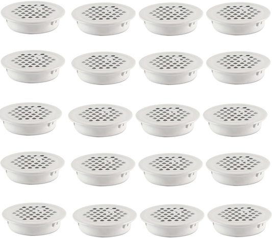 Ventilation grille - 20 pieces - 35mm - Round air grilles - Stainless steel - Ventilation holes - For bathroom, home office, kitchen - White