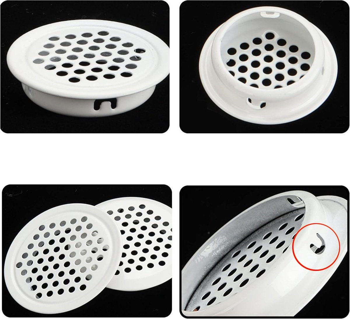 Ventilation grille - 20 pieces - 35mm - Round air grilles - Stainless steel - Ventilation holes - For bathroom, home office, kitchen - White