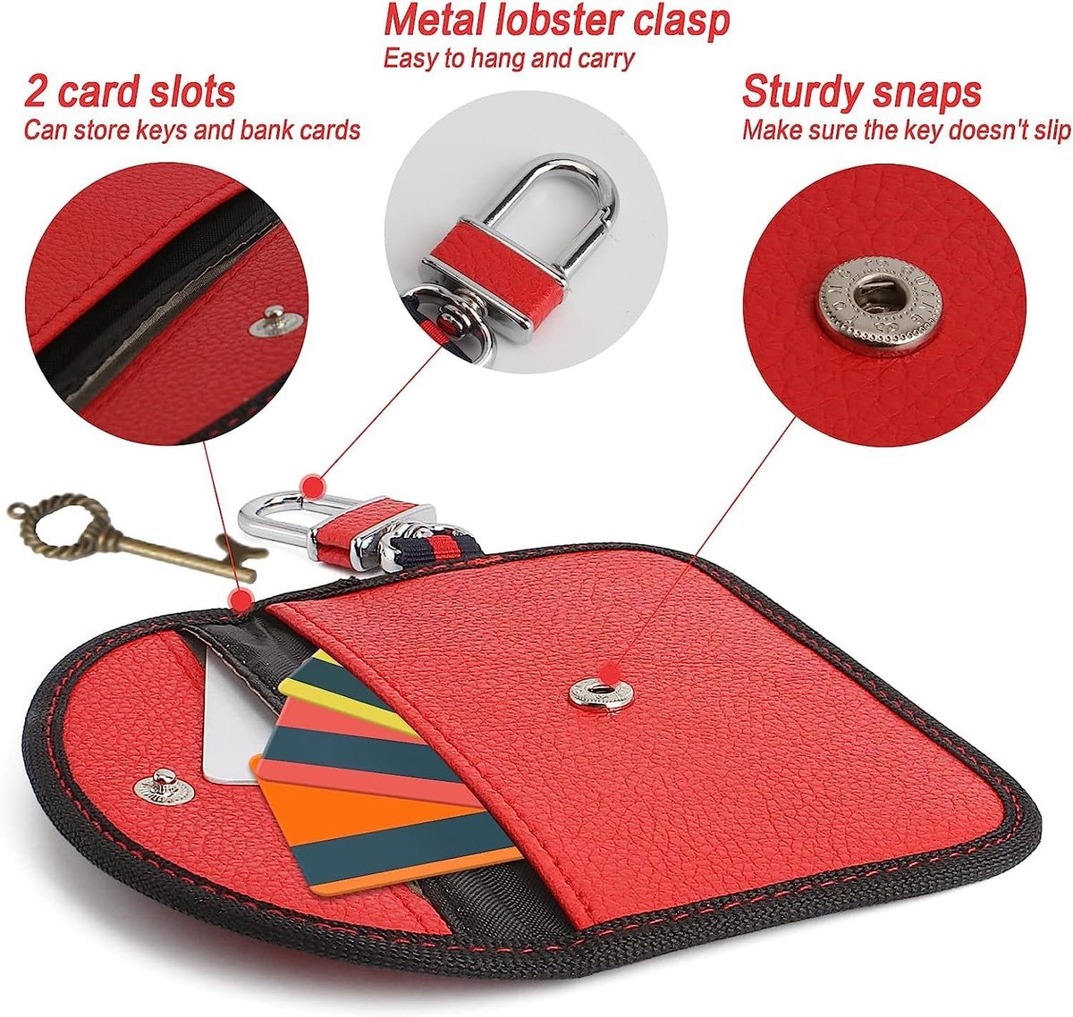 RFID Anti-theft Car Key - 2 pieces - Protective cover - Car key - Anti-theft - With hook - Car key bag - Key bag - Security - Black/Red