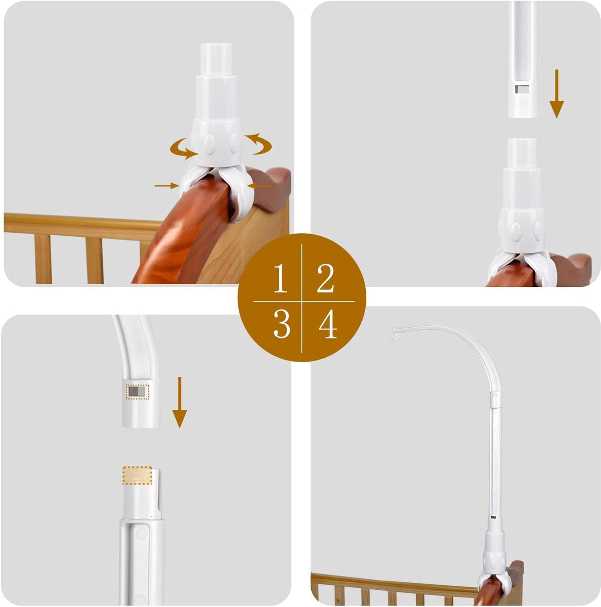 Music mobile holder - Playpen mobile stand - Stylish Playpen mobile holder - Baby mobile bracket - Mobile holder - Suitable for crib & cradle - White - 58*24 cm - Removable - Adjustable - ABS