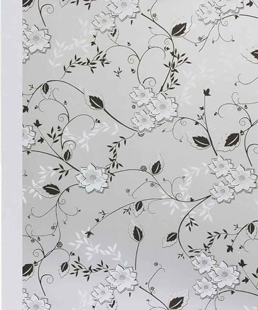 Window film - Self-adhesive window film - Easy installation - 50*200cm - Frosted glass with flowers - black, white - Self-adhesive - PVC - Self-adhesive wallpaper for decoration