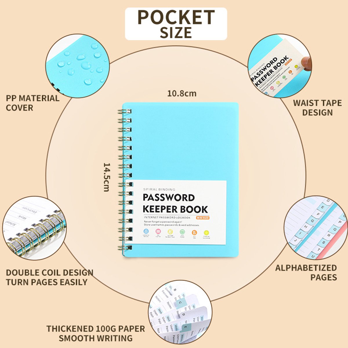 Password Book - Password Booklet - Password Booklet with Alphabet - Password Organizer - Password Notebook - A6 - Blue