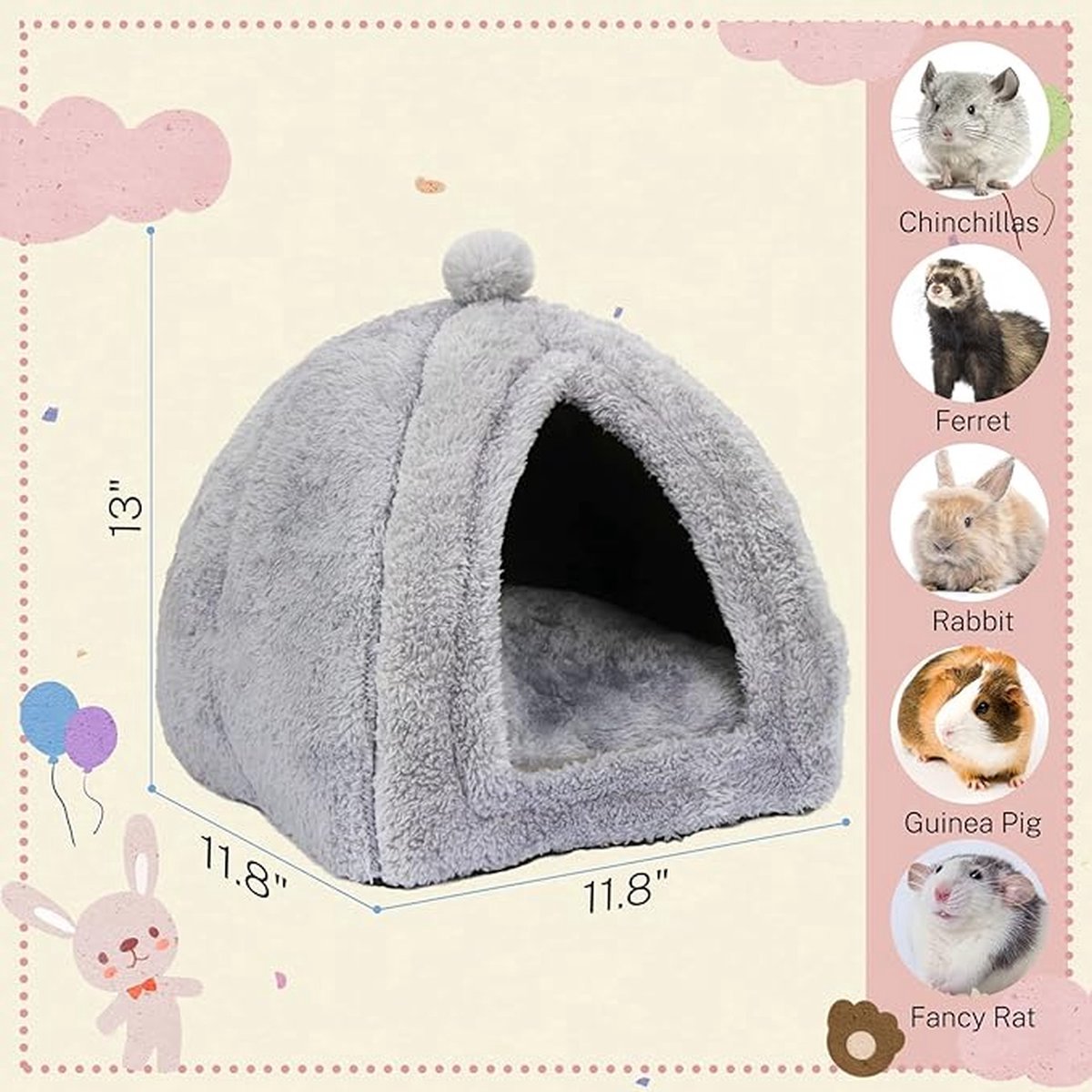 Rabbit hutch - Gray - 1 piece - 34*34*36cm - For rabbit guinea pig ferret - Rabbit hutches - For indoor use - Rodent cage - Rodent house