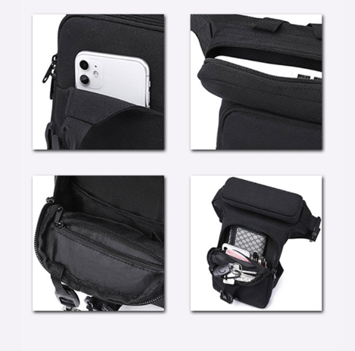 Waist Bag - Leg Bag - Motorcycle Waist Bag - Motorcycle Bag - Tactical Leg Bag - Tool Bag - Unisex - Black - Large Capacity - 16*5*29 cm - 4 Compartments - Polyester