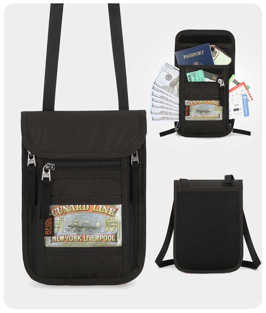 Neck pouch - Anti-skimming RFID Signal Blocking - Travel wallet - Passport pouch - For women and men - Water-repellent - Travel wallet - Neck pouch for travel and holidays - Black