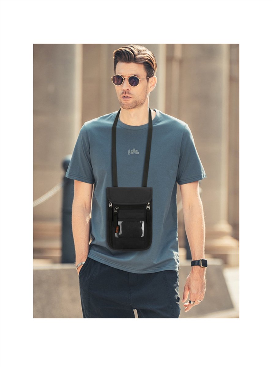 Neck pouch - Anti-skimming RFID Signal Blocking - Travel wallet - Passport pouch - For women and men - Water-repellent - Travel wallet - Neck pouch for travel and holidays - Black