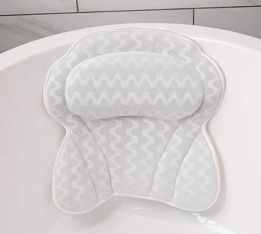 Bath Pillow - Spa Bath Pillow - Neck Pillow - Bath Pillow for the Bath - Headrest - Spa Pillow - White - with Anti-Slip Suction Cups - 42x44cm - for the Bath and Jacuzzi - Bath Accessories
