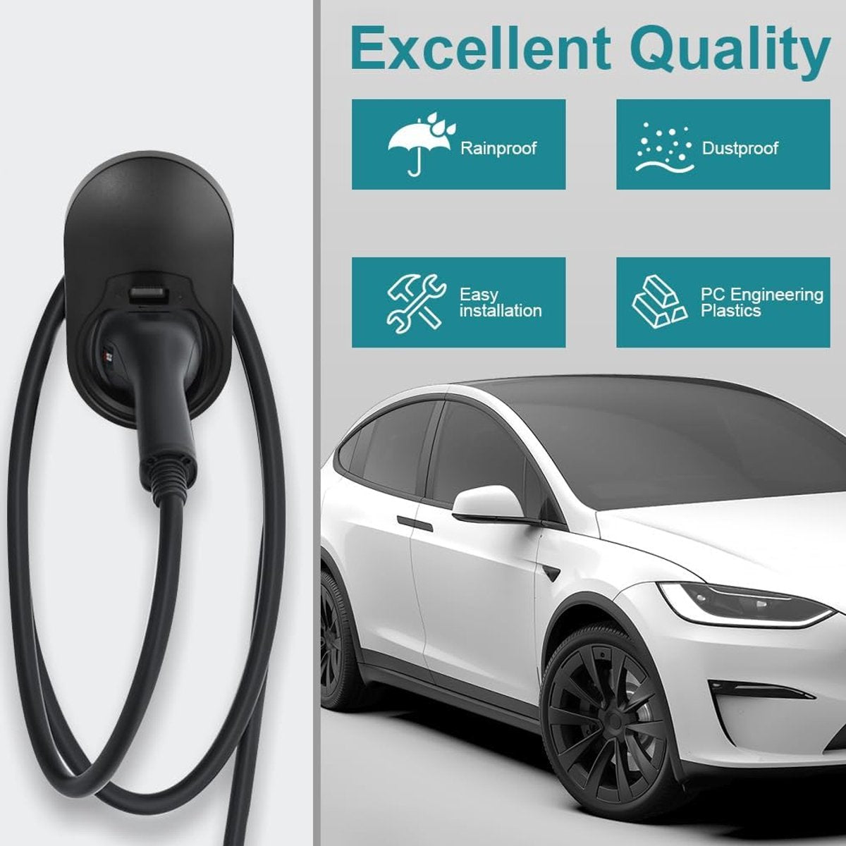 Charging cable mounting bracket for car - universal cable holder for EV - black