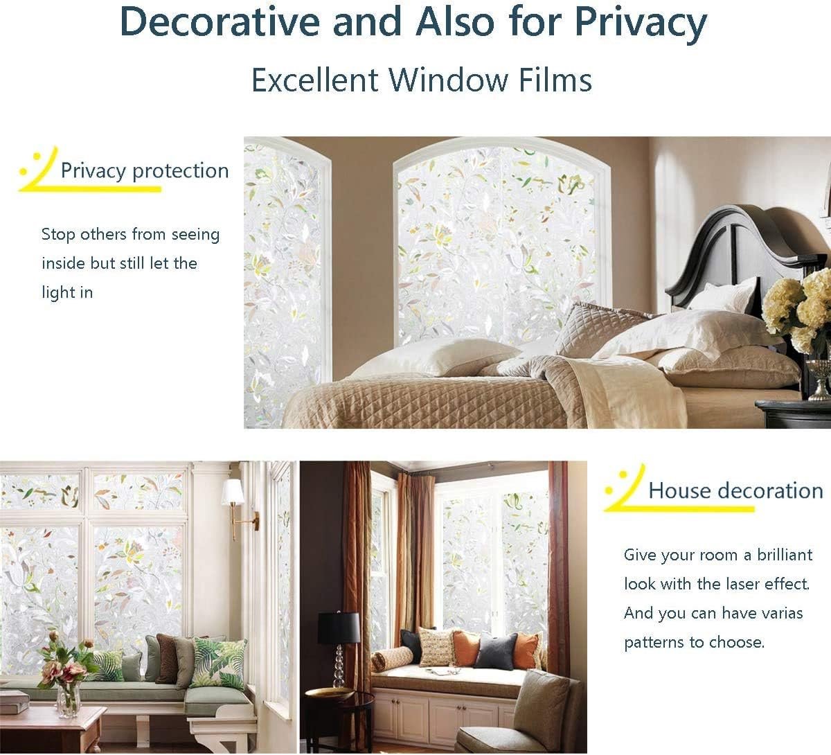 Window film - decorative window film - window sticker - 45x300 cm - Static - 3D orchid - anti-UV - Anti-peep - Translucent - Adhesive film without glue for windows and bathroom