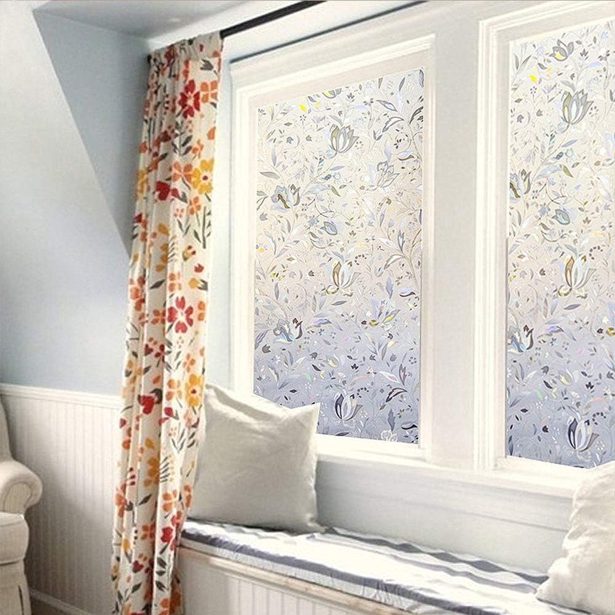 Window film - decorative window film - window sticker - 45x300 cm - Static - 3D orchid - anti-UV - Anti-peep - Translucent - Adhesive film without glue for windows and bathroom