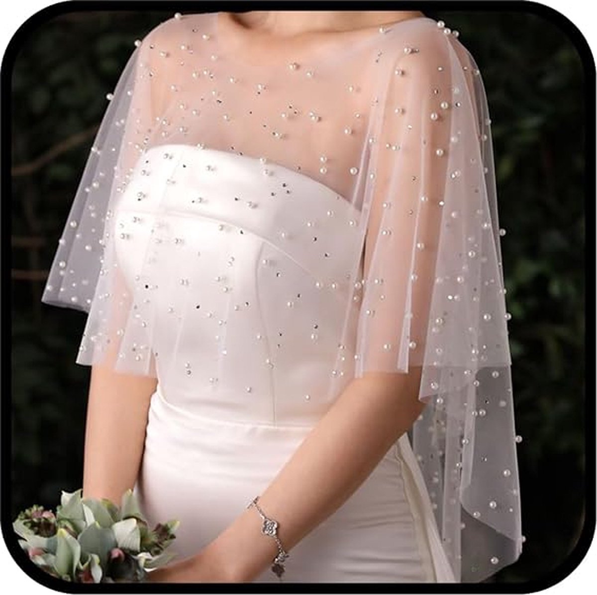 Poncho - Cape - Stole - Shawl - Artificial Pearl Capelet - Chiffon - Wedding - Party - Bride - Gala - Evening Dress - for Shoulder width less than 45 cm