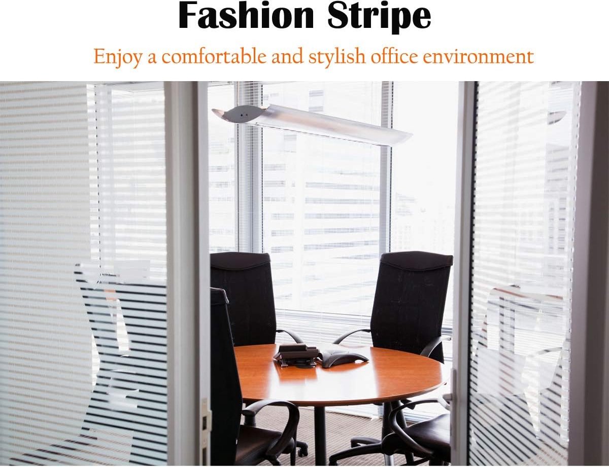 Window film - Easy installation - Glue-free adhesive film for windows and bathrooms - Static - 45cm*4M - 1/2 matte stripes - PVC - Translucent