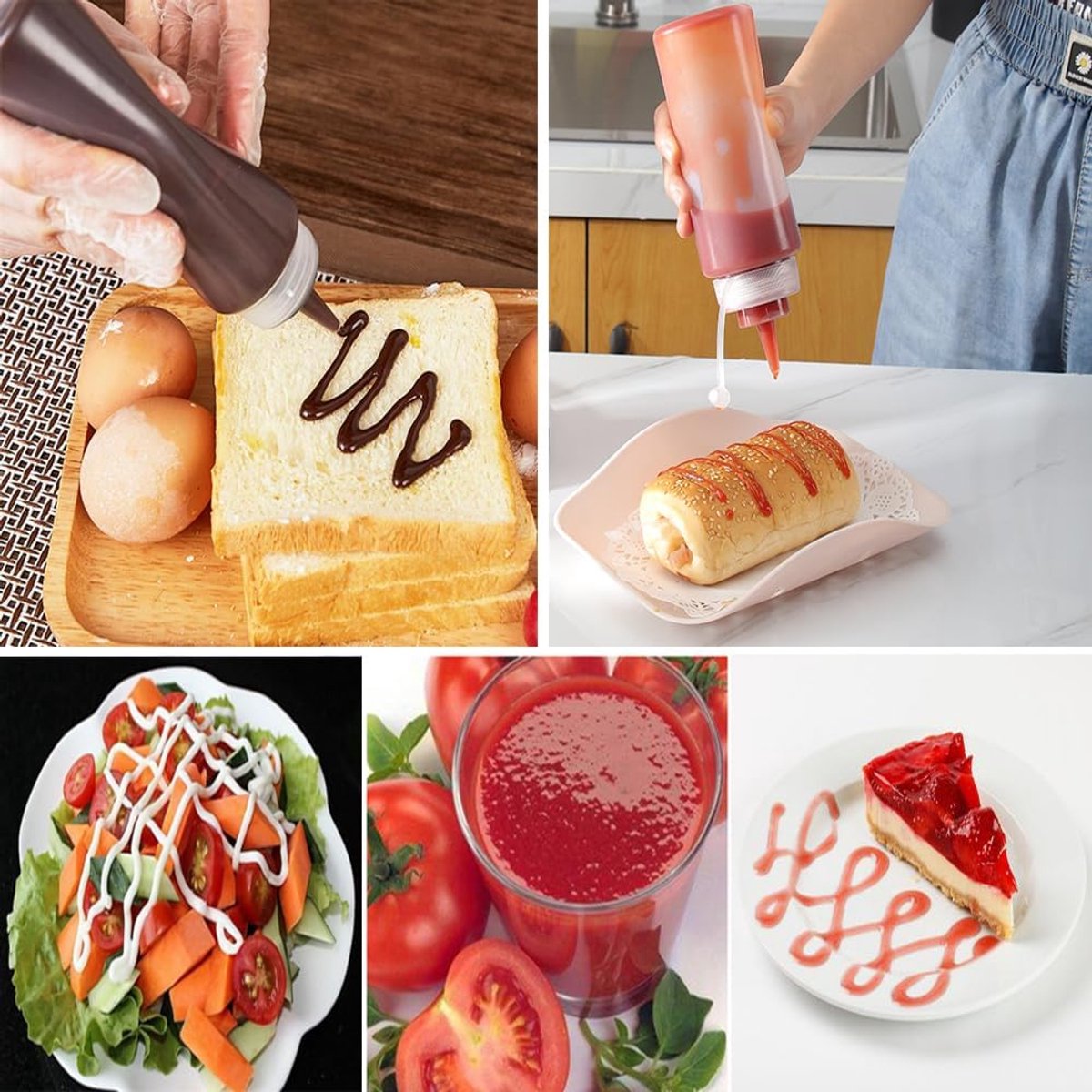 3 pieces - 360 ml - Squeeze bottle - dosing bottle - sauce bottles - Squeeze bottle for garnish, sauce or batter - sauce bottle - Garnish bottle - plastic - white - with spout cap - 6*6*20cm