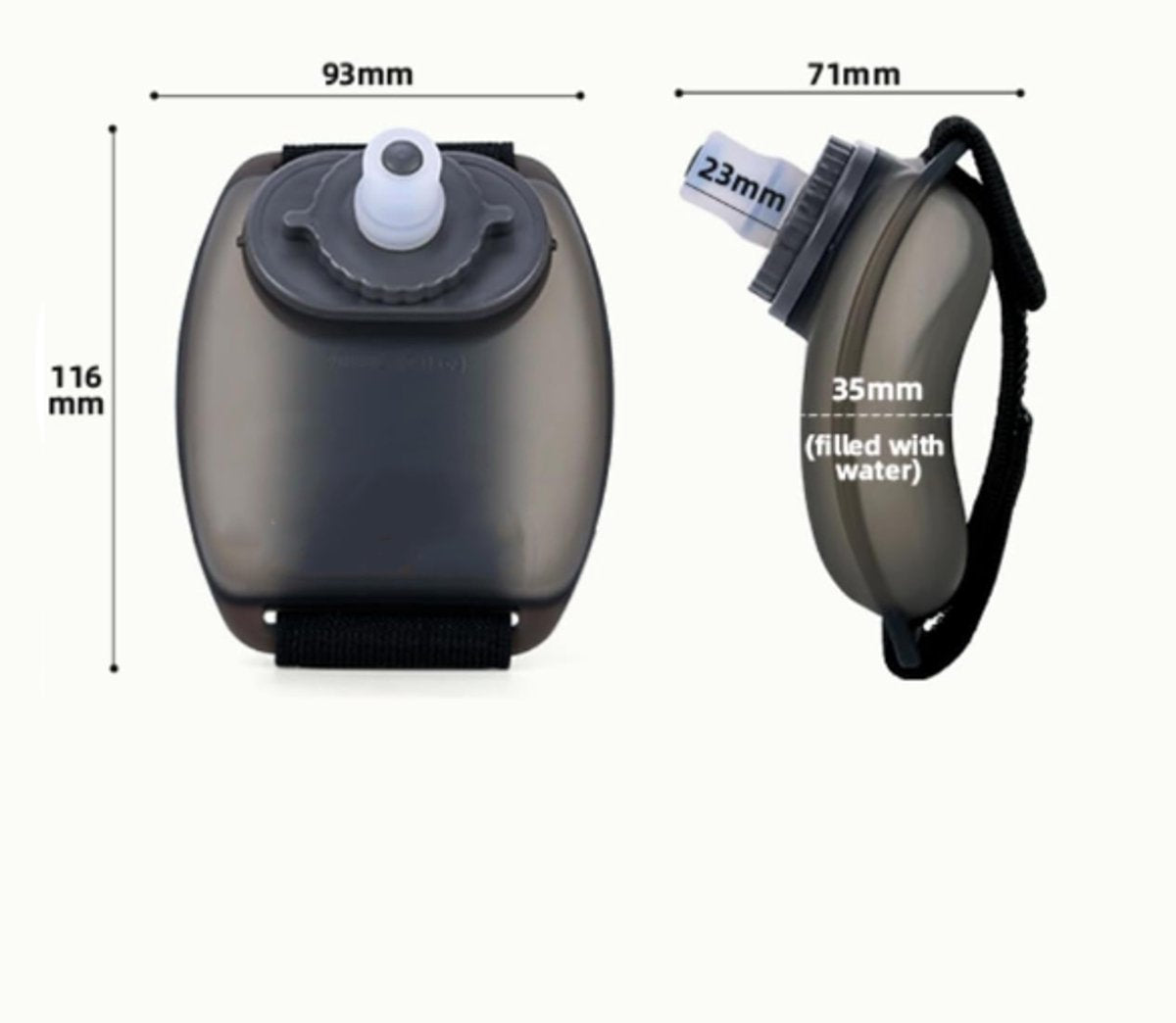 Wrist water bottle, sports cup, 200ml, silicone, hands-free, black