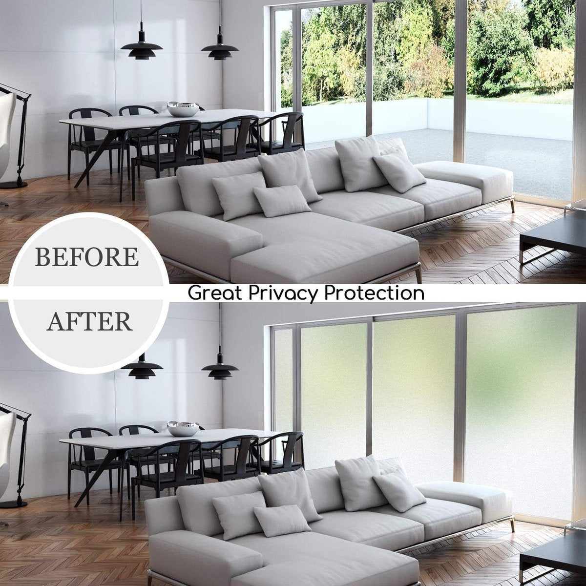 Window film - Easy installation - Glue-free adhesive film for windows and bathrooms - Static - 45cm*3m - white - PVC - Frosted